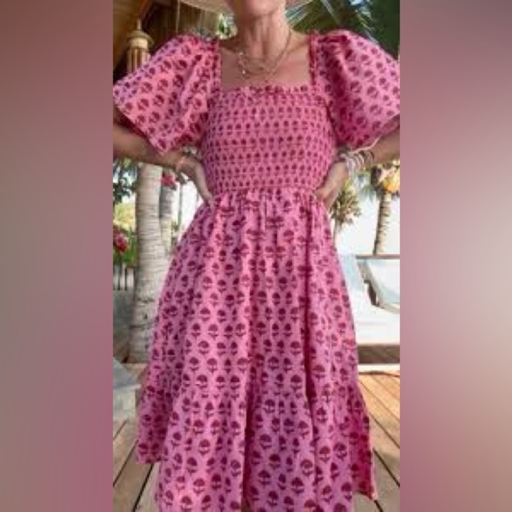 NWT Ophelia & Indigo Pink Floral Smocked Puff Sleeve Dress Cottagecore – XS - Picture 5 of 8